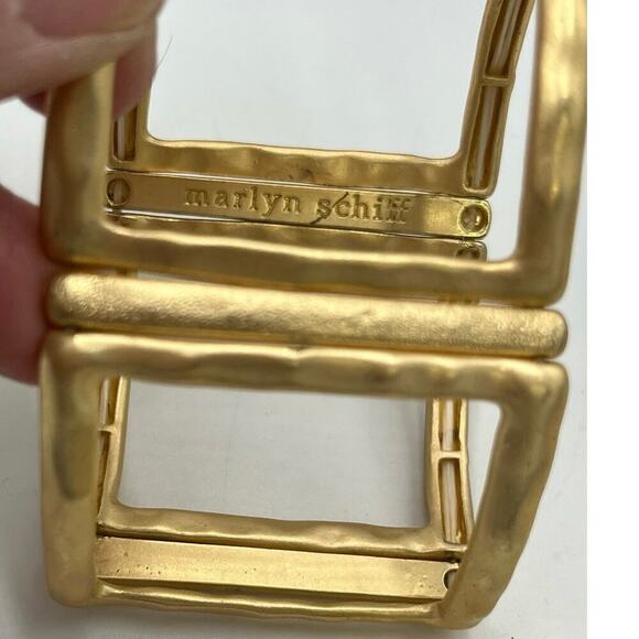 Marlyn Schiff Gold Tone Wide Open Stretch Hammered Bracelet - Picture 3 of 4